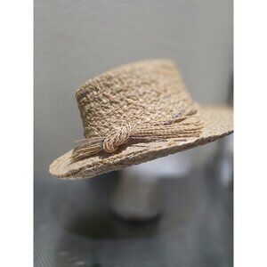 Scala Vintage Straw Sun Hat Adult Size Medium Bow Detail